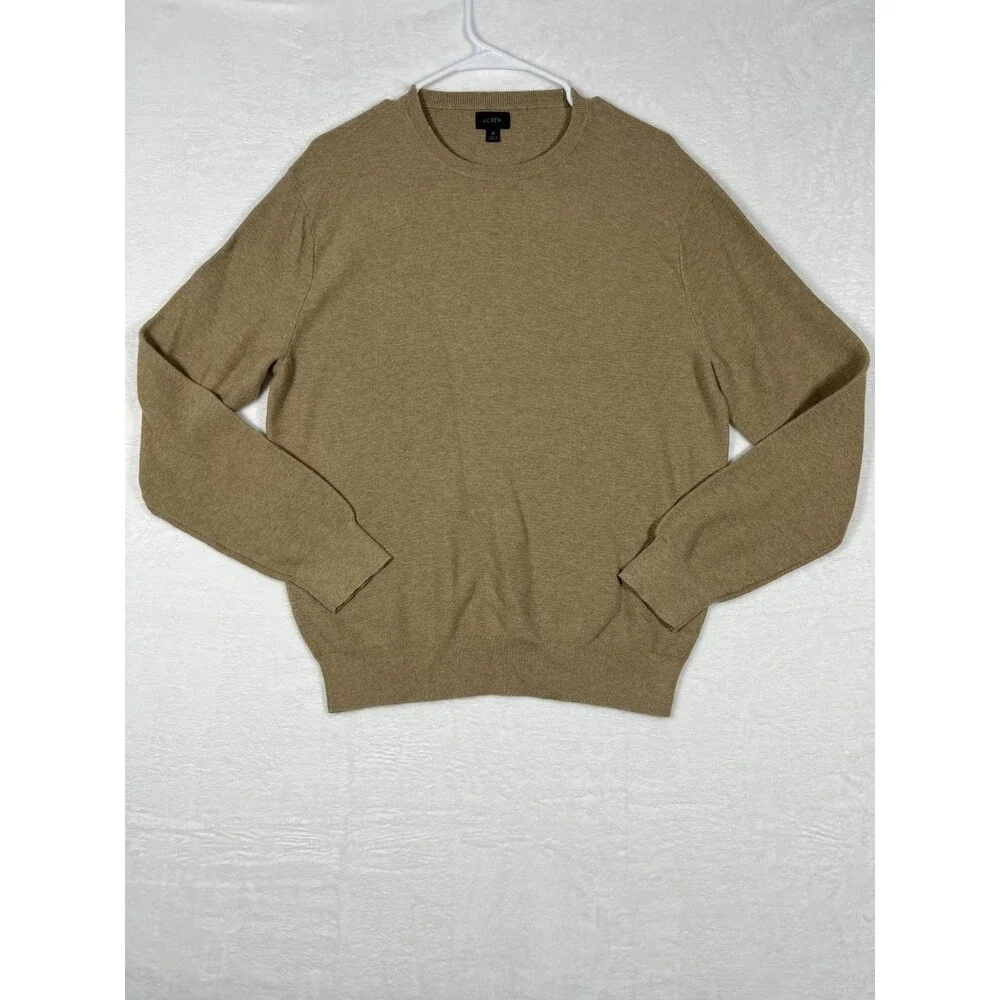 J.Crew Mens Crewneck Sweater Size M Camel Tan Heather Pullover Knit Long Sleeve